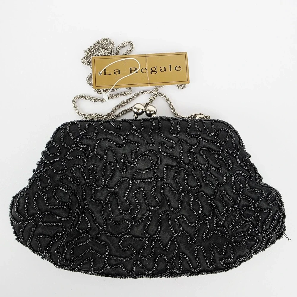Vintage La Regale Black Beaded Evening Bag NWT
